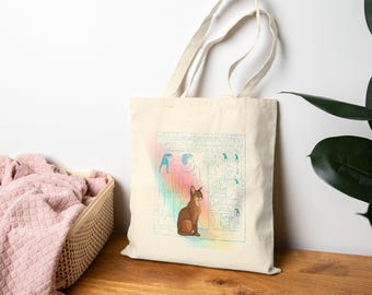 Egyptian Cat Tote Bag – Elegant Abyssinian Design, Black & Natural Canvas, Gift for Cat Lovers, Stylish Everyday Bag