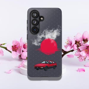 Red AE86 Phone Case | Rising Sun Japanese Pattern JDM Tough Cover | Legendary Drift Sports Car Art for iPhone Samsung Galaxy