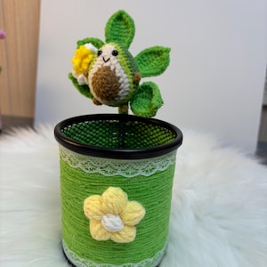 かぎ針編みのペンシルボックス かぎ針編みのアボカドペンシルホルダー スズランの花の葉の編み物ペンシルボックス 花柄 ホームデコレーション 子供用ギフト