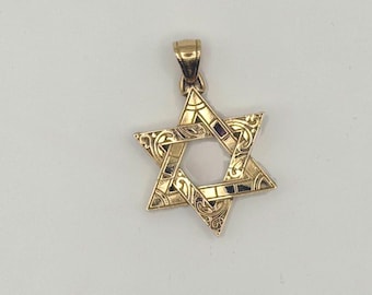10kt Solid Yellow Gold Star of David Pendant - Textured