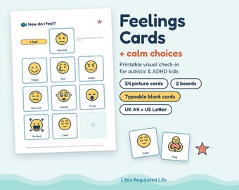 Feelings Chart for Kids, Emotions Check-In Board and Cards, Autism ADHD (Digital Download)