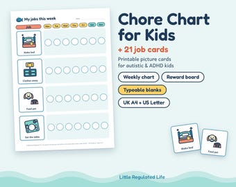 Chore Chart for Kids, 21 Picture Job Cards, Weekly Tracker, Reward Board (Digital Download)