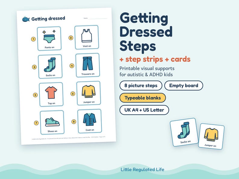 Self Care Visual Schedule Bundle, 4 Kits, Autism ADHD Toilet, Handwashing, Tooth Brushing, Dressing afbeelding 6