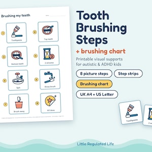 Tooth Brushing Chart for Kids, 8-Step Poster, Reward Chart, Editable Blanks, Autism ADHD Printable imagen 1