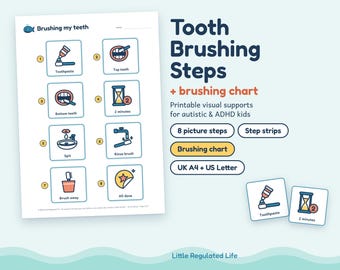 Tooth Brushing Chart for Kids, Autism ADHD Visual Steps Poster and Reward Chart, Printable