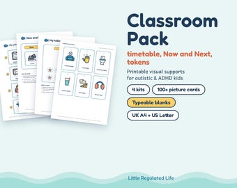 Classroom Visuals Bundle, Autism ADHD Visual Timetable, Now and Next, Token Board, Break Cards, Printable