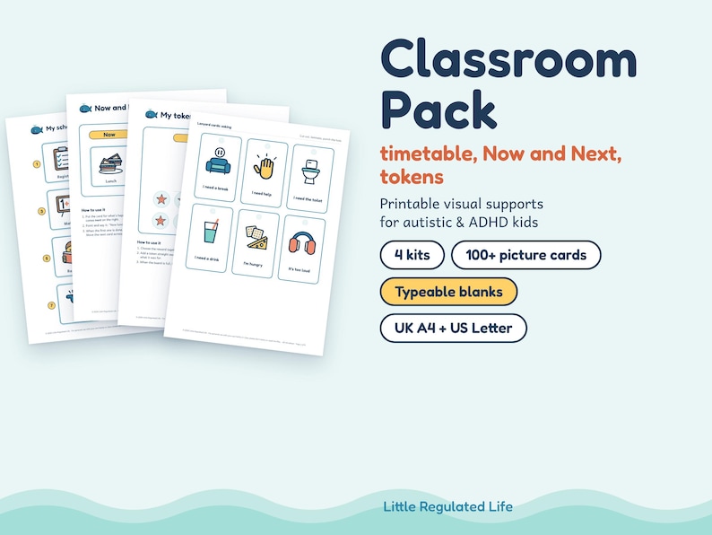 Classroom Visuals Bundle, Autism ADHD Visual Timetable, Now and Next, Token Board, Break Cards, Printable image 1