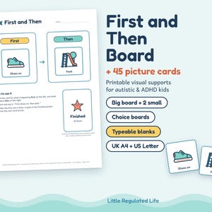 First Then Board, 45 Picture Cards, Editable Blanks, Autism ADHD Visual Schedule, Printable PDF image 1