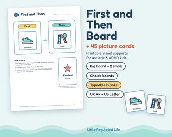 First Then Board, Autism ADHD Visual Schedule with 45 Picture Cards, Printable PDF
