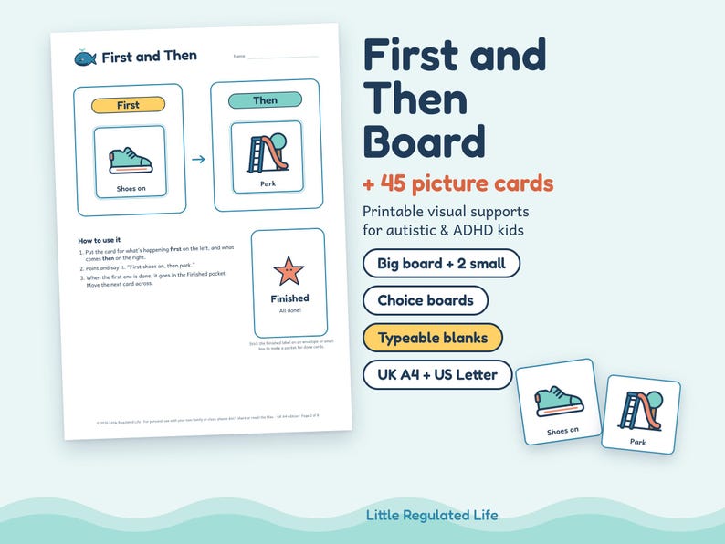 First Then Board, 45 Picture Cards, Editable Blanks, Autism ADHD Visual Schedule, Printable PDF image 1
