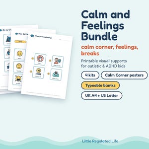 Calm Down Corner Bundle, Feelings Chart, Break Cards, Token Board, Autism ADHD Calming Printables
