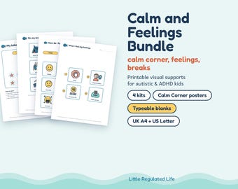 Calm Down Corner Bundle, Feelings Chart, Break Cards, Token Board, Autism ADHD Calming Printables