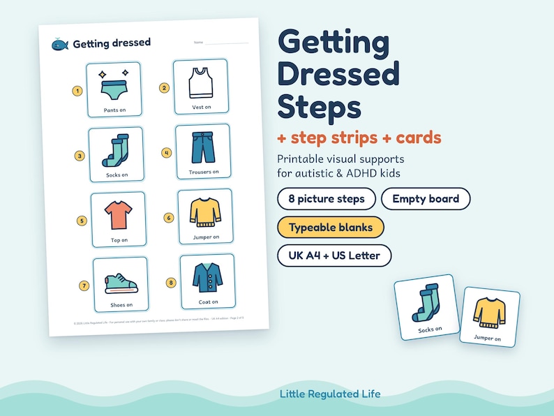 Getting Dressed Visual Schedule, Autism ADHD Dressing Sequence Cards for Kids, Printable image 1