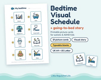 Bedtime Routine Chart for Kids, Visual Schedule Picture Cards, Autism ADHD (Digital Download)