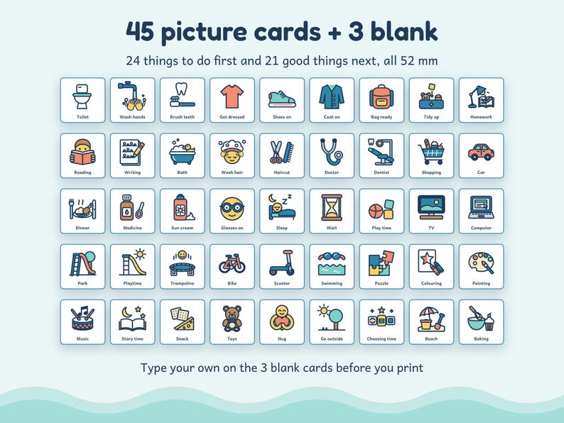 First Then Board, 45 Picture Cards, Editable Blanks, Autism ADHD Visual Schedule, Printable PDF image 2