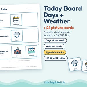Days of the Week and Weather Chart for Kids, Autism ADHD Today Board, Printable image 1