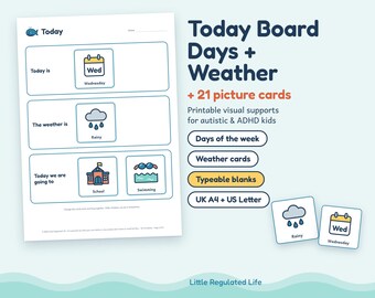 Days of the Week and Weather Chart for Kids, Autism ADHD Today Board, Printable