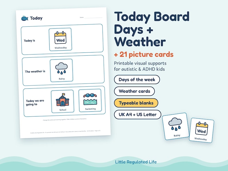 Days of the Week and Weather Chart for Kids, Autism ADHD Today Board, Printable image 1