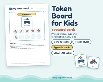 Token Board for Kids, Autism ADHD Reward Chart with Tokens and Reward Cards, Printable