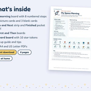 Morgenroutine-Plan für Kinder mit Weltraummotiven, 15 Bildkarten, Belohnungstafel, druckbar für Kinder mit Autismus und ADHS Bild 5