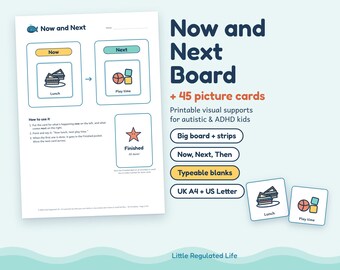 Now and Next Board, Autism ADHD Visual Schedule with 45 Picture Cards, Printable