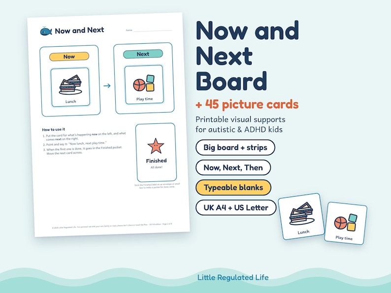 Now and Next Board, Autism ADHD Visual Schedule with 45 Picture Cards, Printable image 1