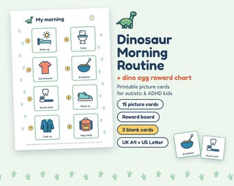 Dinosaur Morning Routine Chart for Kids, Visual Schedule, Reward Board, Autism ADHD (Digital Download)