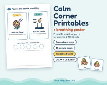 Calm Down Corner Printables, Autism ADHD Breathing Poster and Calm Down Cards, Printable