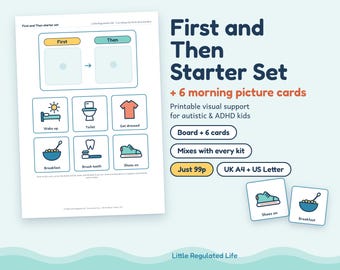 First and Then Board Starter Set, 6 Visual Routine Cards, Autism ADHD Visual Schedule Printable, 99p Sample