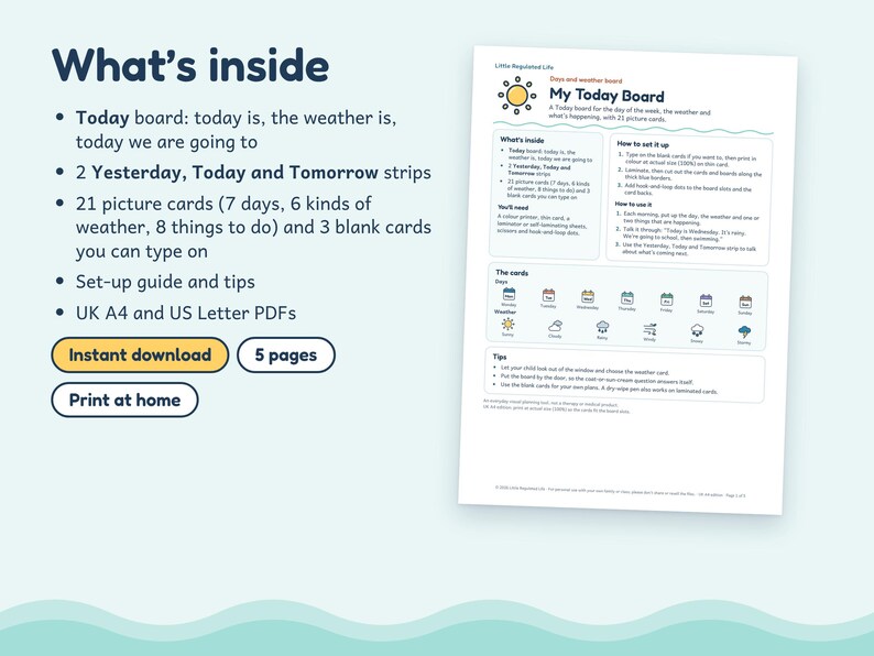 Days of the Week and Weather Chart for Kids, Autism ADHD Today Board, Printable image 5