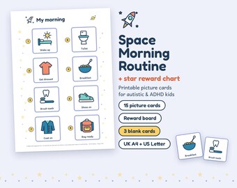 Space Morning Routine Chart for Kids, Visual Schedule, Reward Board, Autism ADHD (Digital Download)