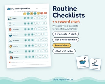 ADHD Routine Checklist for Kids, Morning After School Bedtime Chart, Reward Chart, Printable