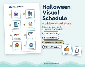 Halloween Visual Schedule for Kids, Trick or Treat Visual Story, Fireworks Story, Autism ADHD Picture Cards, Printable, A4 and US Letter