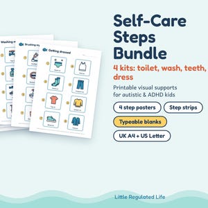 Self Care Visual Schedule Bundle, 4 Kits, Autism ADHD Toilet, Handwashing, Tooth Brushing, Dressing afbeelding 1