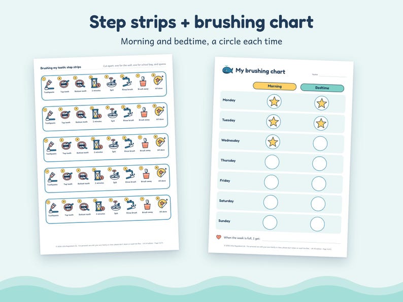 Tooth Brushing Chart for Kids, 8-Step Poster, Reward Chart, Editable Blanks, Autism ADHD Printable imagen 3