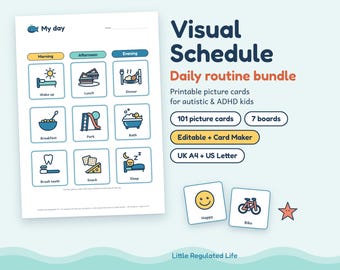 Visual Schedule Bundle, 101 Picture Cards for Kids, Autism ADHD Routine Chart (Digital Download)