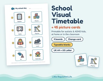 School Visual Timetable for Kids, 45 Picture Cards, Autism ADHD SEN (Digital Download)