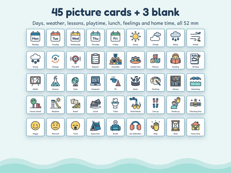 School Visual Timetable for Kids, 45 Picture Cards, Editable Blanks, Autism ADHD SEN Printable image 3