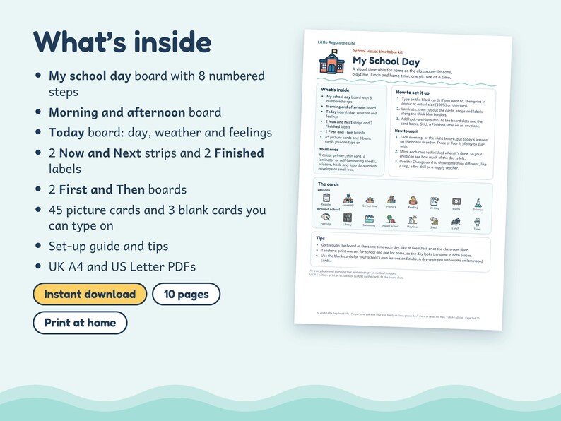 School Visual Timetable for Kids, 45 Picture Cards, Editable Blanks, Autism ADHD SEN Printable image 6