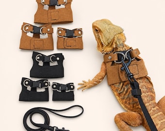 Sele och koppel för skäggagam | Mjukt mockalikande reptilsele för kameleont och små ödlor