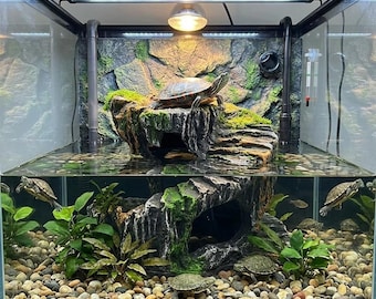 Décoration tortue en résine plateforme de bain cachette aquarium effet roche naturelle pour terrarium
