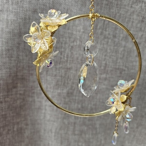Celestia Suncatcher • Glass Crystal • Golden Flowers • Handcrafted Light Decor • Spiritual Suncatcher • Home Decor