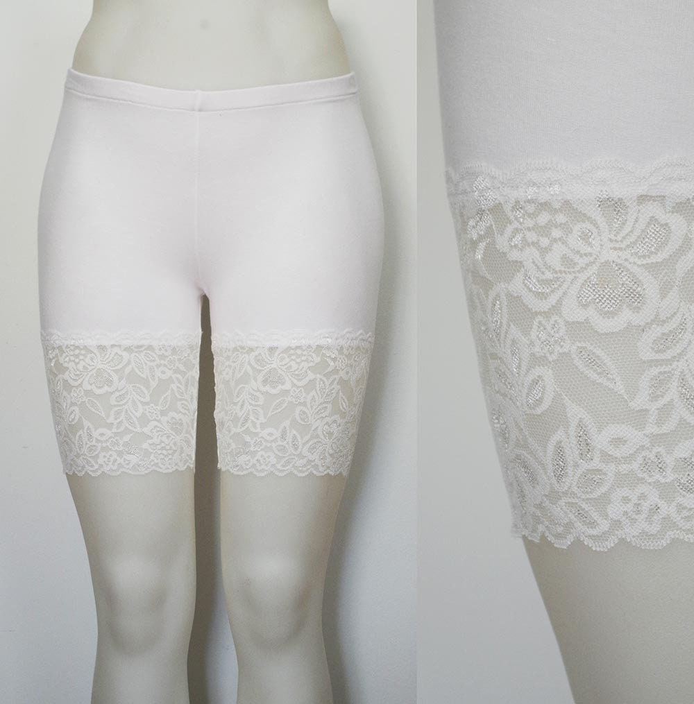 Lace Bike Shorts White Bamboo Etsy