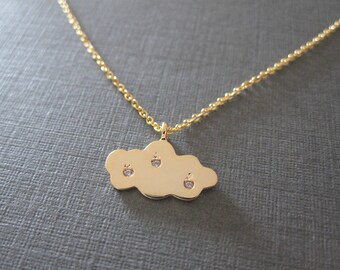 Gold Raindrop Engraved Cloud Necklace