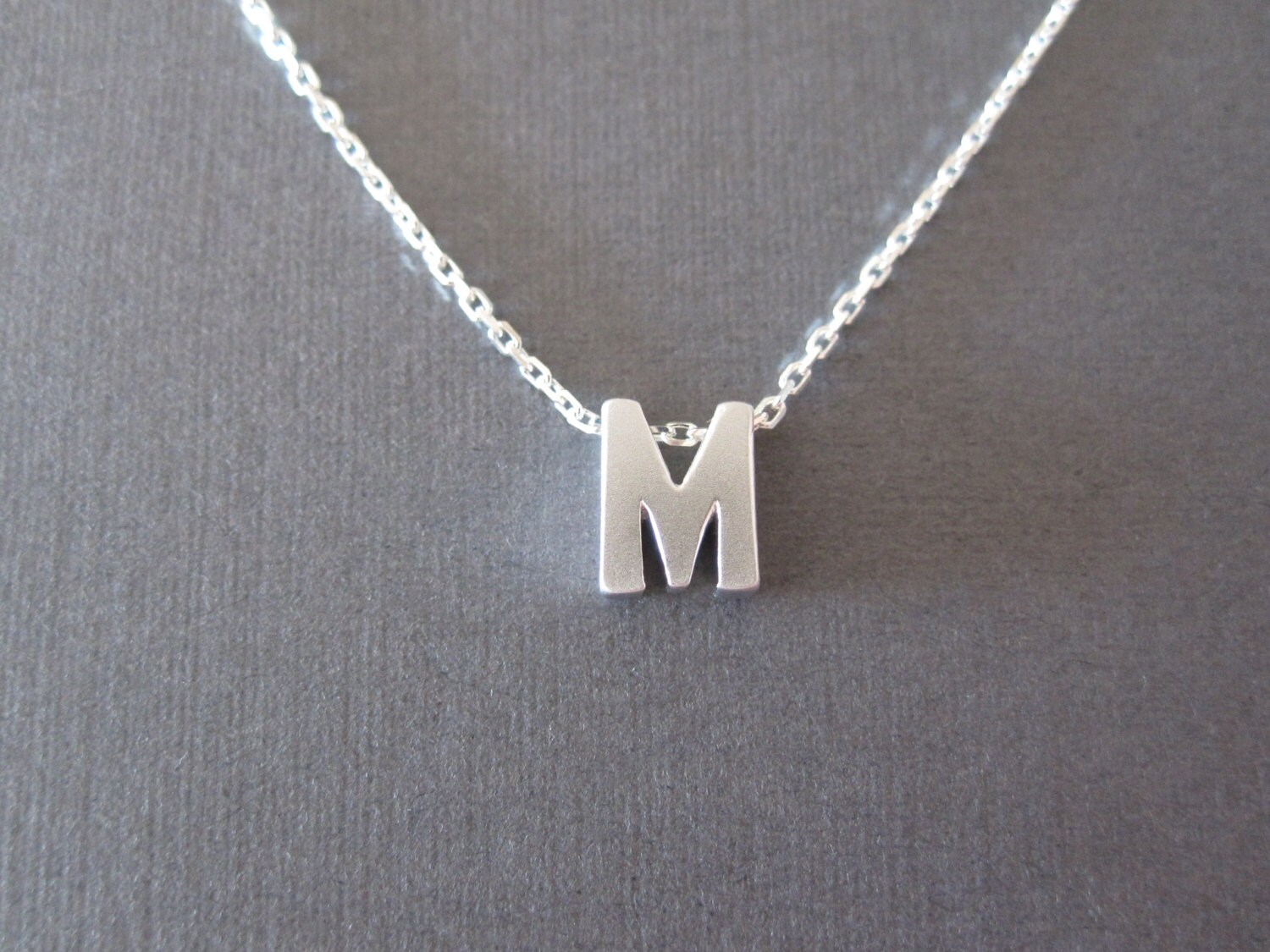 Silver Block Letter Initial Necklace Etsy