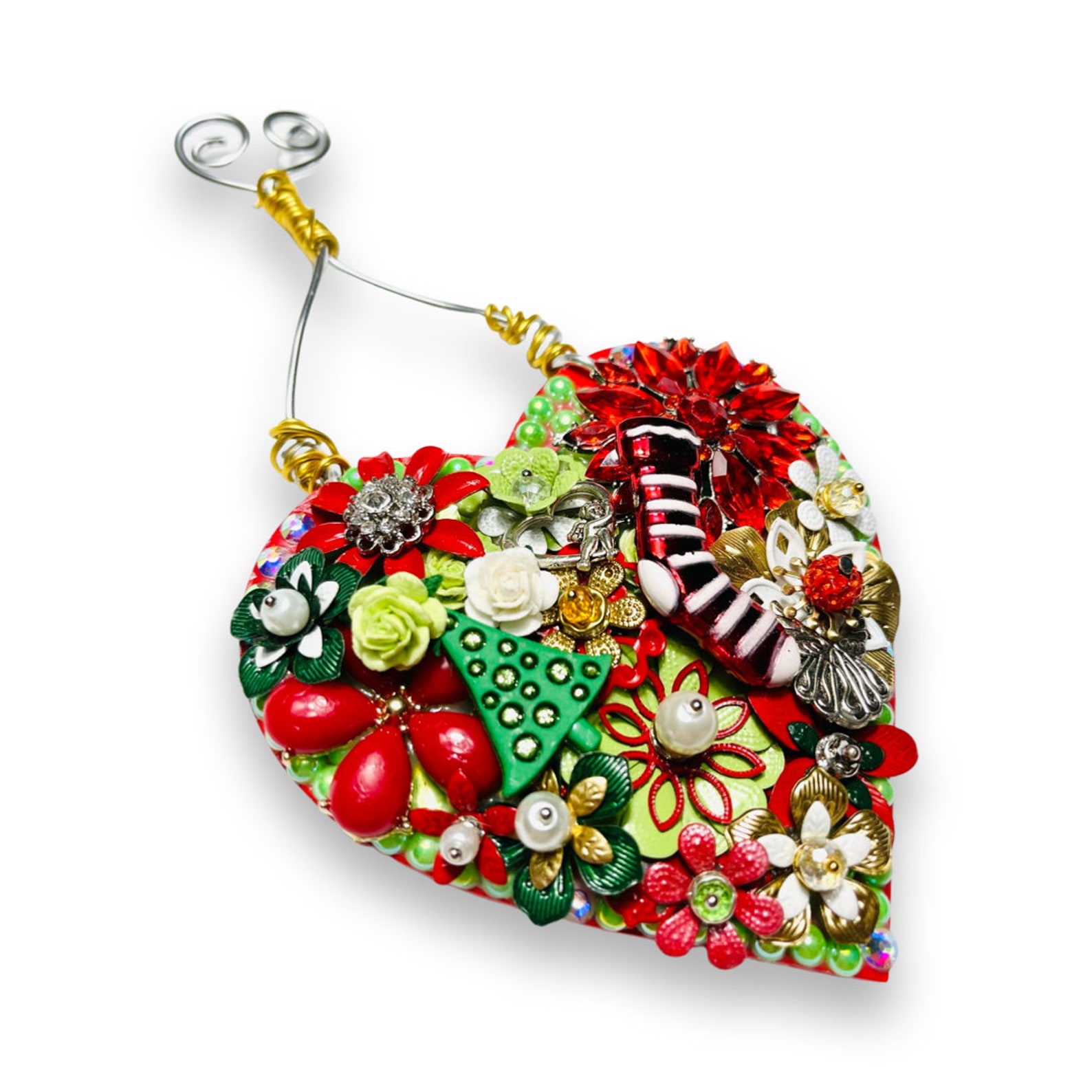 JEWELED HEART ORNAMENT Lisa Maureen Jewelry Art Handmade Etsy