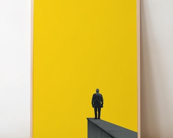 Minimalist Man on Edge Print – Bold Yellow Abstract Art (Digital Download)