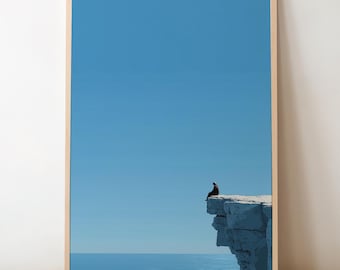 Ocean Cliff Wall Art – Minimalist Sea View Poster, Serene Coastal Print, Blue Water Landscape Artwork for Modern Home Decor, Blue Wall Art