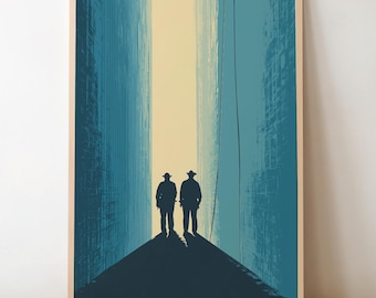 Cowboy Silhouette Wall Art Print – Minimalist Western Poster, Modern Urban Sunset Artwork, Cinematic Wall Decor for Living Room