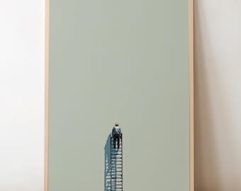 Minimalist Ladder Wall Art – Surreal Modern Poster, Abstract Figure Print, Contemporary Minimal Artwork for Modern Home Decor